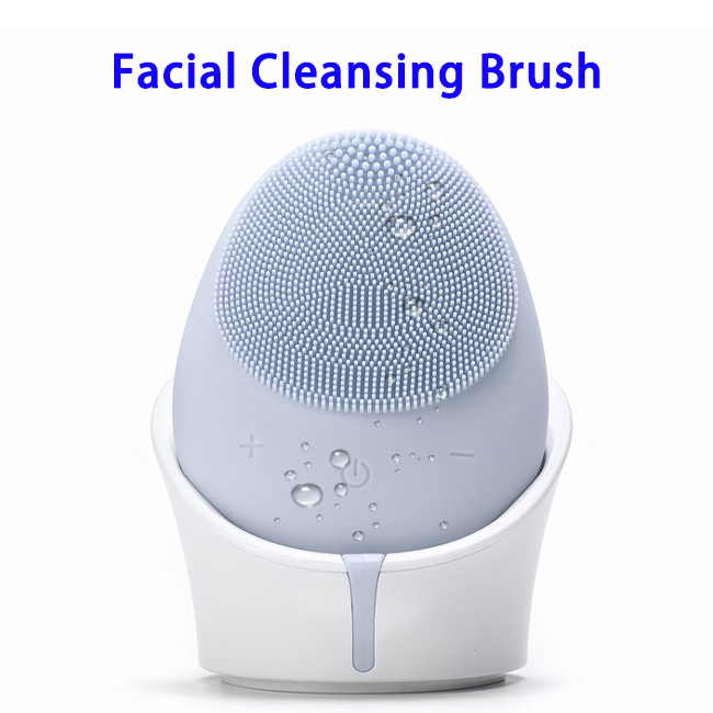 Wholesale Wireless Charging Electric Silicone Waterproof Massage Cleansing Facial Brush(Blue)