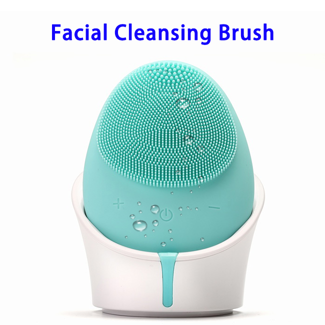 Wholesale Wireless Charging Electric Silicone Waterproof Massage Cleansing Facial Brush(Green)