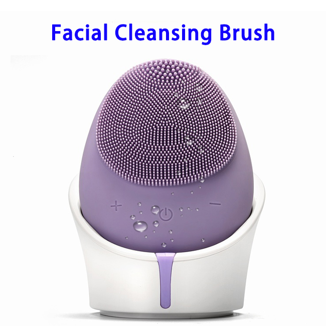  Wholesale Wireless Charging Electric Silicone Waterproof Massage Cleansing Fcial Brush(purple)
