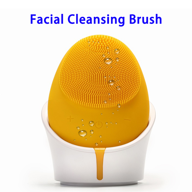 Wholesale Wireless Charging Electric Silicone Waterproof Massage Cleansing Facial Brush(Yellow)