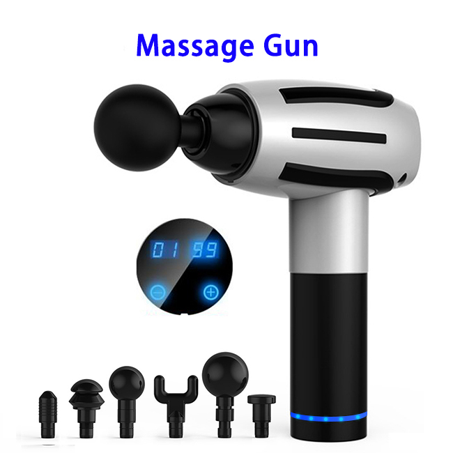 6 Speeds and 6 Heads Vibration Percussion Deep Tissue Muscle Massage Gun with LED Display(Silver)