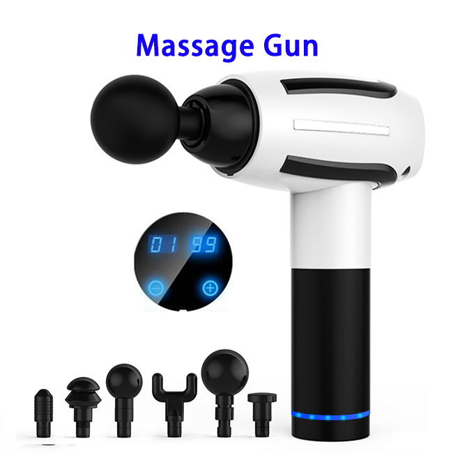 6 Speeds and 6 Heads Vibration Percussion Deep Tissue Muscle Massage Gun with LED Display(White)