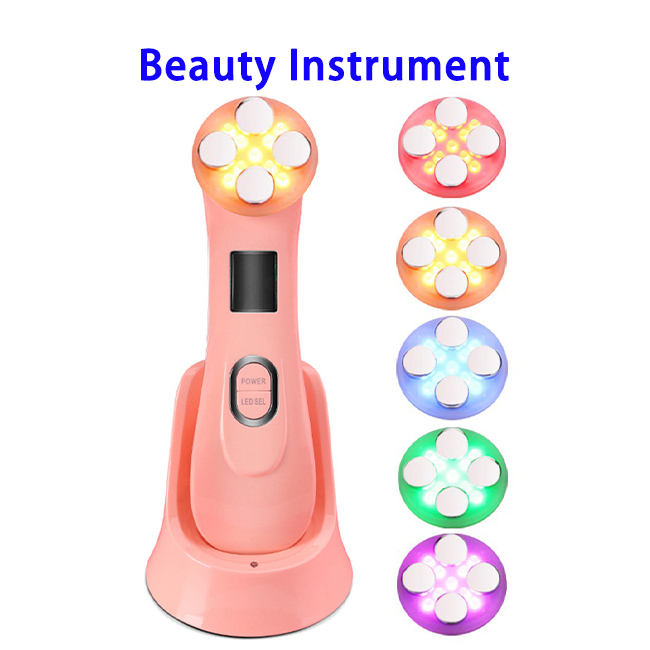 5 Levels Skin Care Facial Lifting Massager EMS RF Skin Tightening Radio Frequency Machine (Pink)