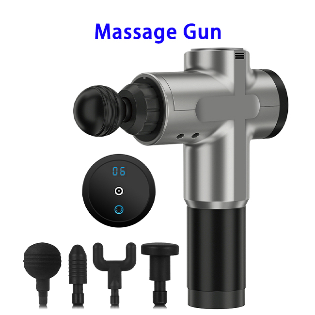 Newest Product 6 Speeds 2000mah Deep Tissue LED Vibration Percussion Muscle Massage Gun(Silver)