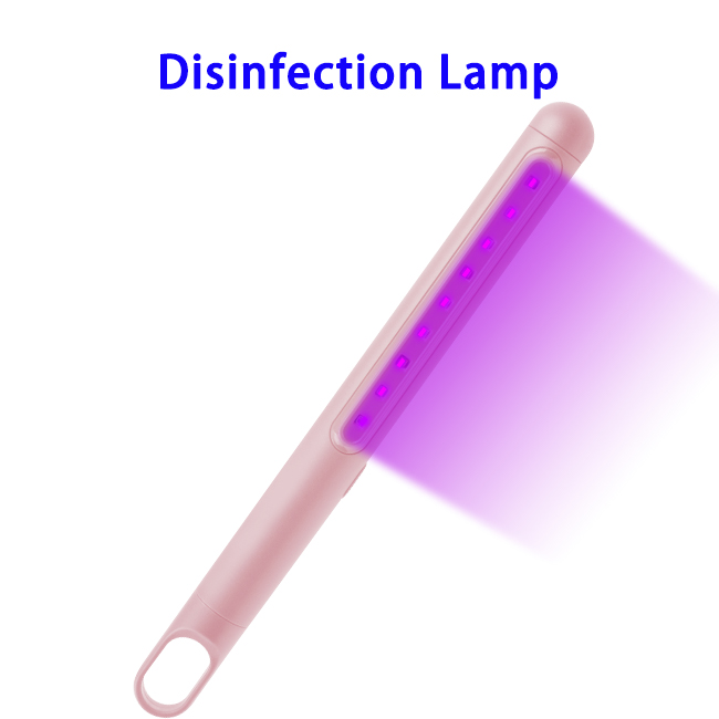 New Arrival 2000mAh Rechargeable UVC Lamp ABS Ultraviolet Disinfection Light (Pink)