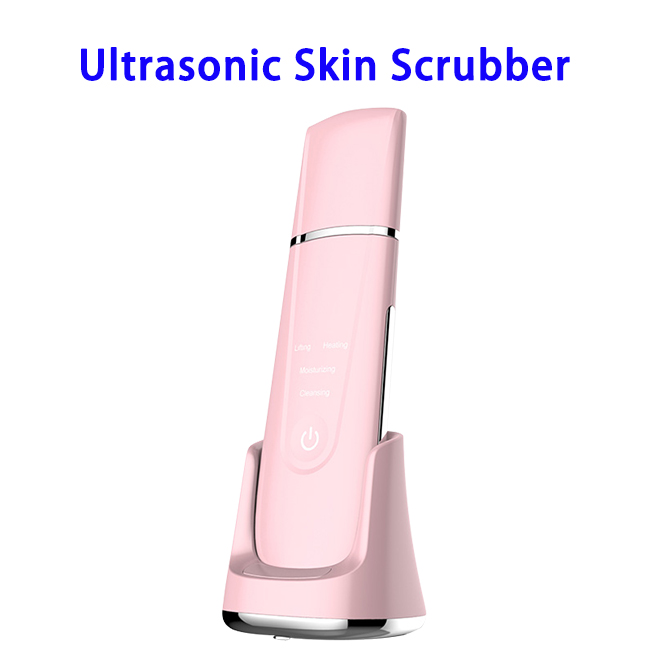 New Arrival Professional Face Cleanser Wireless Charging Facial Ultrasonic Skin Scrubber(Pink)