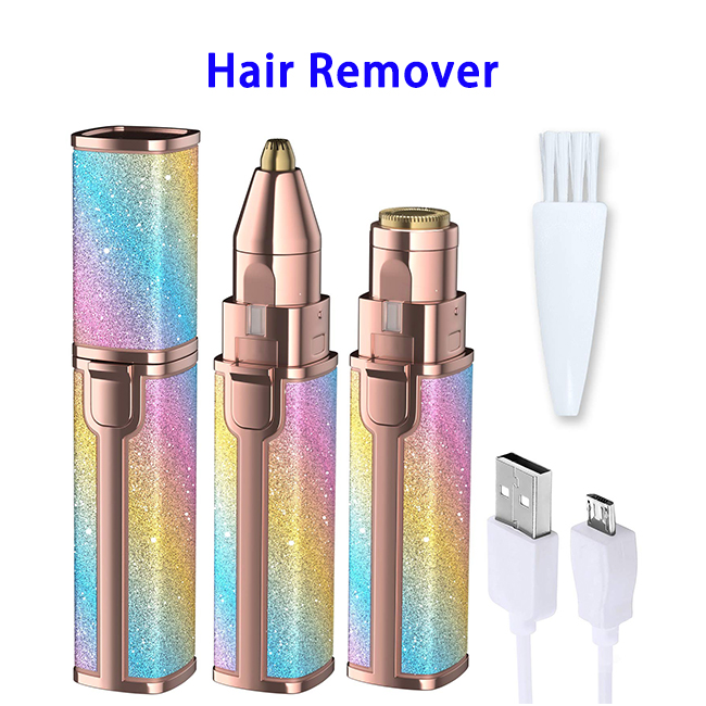 2 in 1 USB Rechargeable Rainbow Electric Eyebrow Razor Trimmer Face Hair Remover