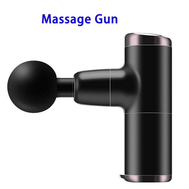 Super Mini 4 Speeds 4 Heads Noise Free Massage Gun with Button Switch and Hand Strap(Black)