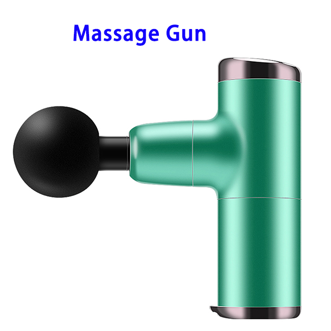 Super Mini 4 Speeds 4 Heads Noise Free Massage Gun with Button Switch and Hand Strap(Green)