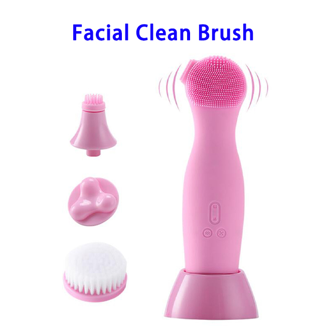 Skin Care Beauty Massage Silicone Electric Multifunctional Rotate Cleanser Facial Brush(Pink)