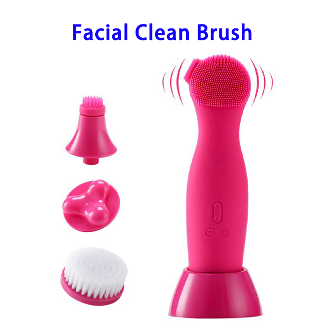 Skin Care Beauty Massage Silicone Electric Multifunctional Rotate Cleanser Facial Brush(Rose)