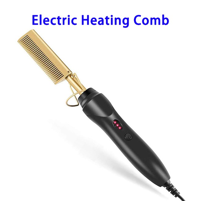 Hot Comb Electric Heating Comb Security Portable Curling Iron Heated Brush Multifunctional Copper Hair Straightener Brush Straightening Comb(Gold)