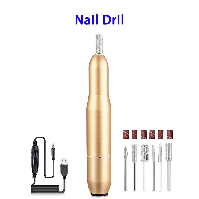 Portable Electric Nail Drill Machine Professional Manicure Pedicure Nail File Drill Kit Set Home Salon Use(Gold)