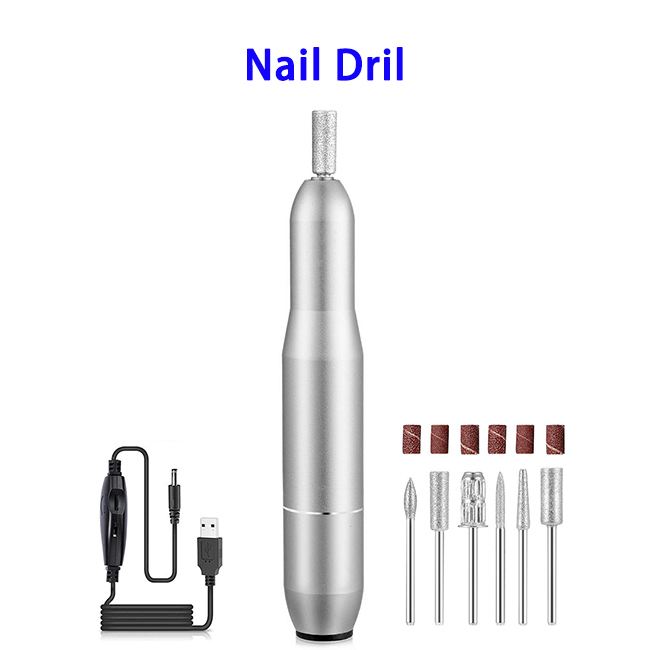 Portable Electric Nail Drill Machine Professional Manicure Pedicure Nail File Drill Kit Set Home Salon Use(Silver)
