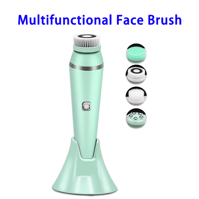 4 in 1 Facial Cleansing Brush Directional Rotation Mode Face Brush with  IPX7 Waterproof Multfunctional Face Brush(Green)
