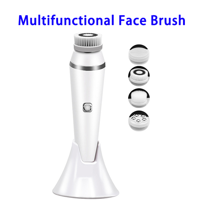 4 in 1 Facial Cleansing Brush Directional Rotation Mode Face Brush with  IPX7 Waterproof Multfunctional Face Brush(White)