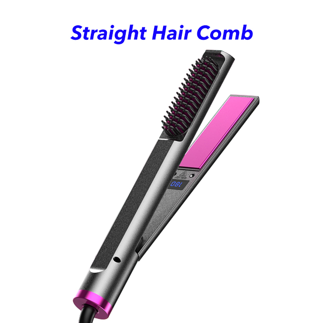 3 in 1 Hair Straightener and Curler Ceramic Hair Straightener Brush Fast Heating Adjustable Temperatures Hot Air Brush for All Hair Types(purple)