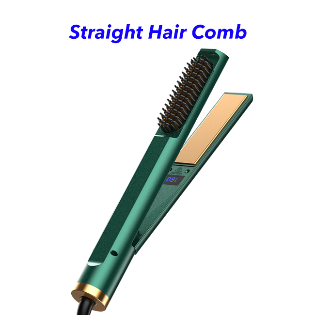 3 in 1 Hair Straightener and Curler Ceramic Hair Straightener Brush Fast Heating Adjustable Temperatures Hot Air Brush for All Hair Types(green)