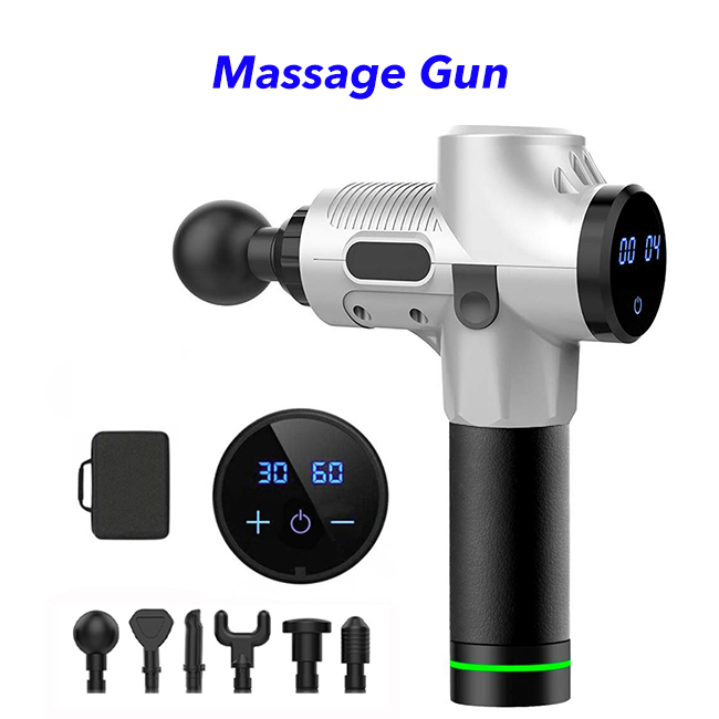 30 Speed 6 Heads Cordless Handheld Massage Gun Deep Tissue Percussion Body Massager (Silver)