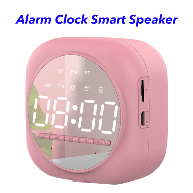 5.0 Dual Pairing Loud Wireless Mini Speakers Alarm Clock Portable Smart Speaker(Pink)