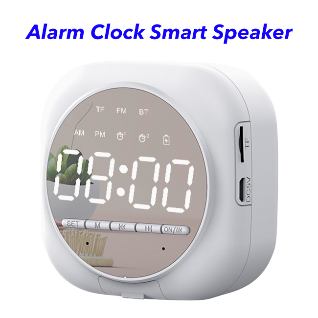 5.0 Dual Pairing Loud Wireless Mini Speakers Alarm Clock Portable Smart Speaker(White)