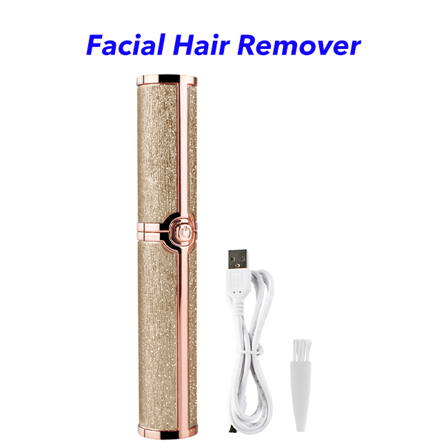 Newest Design USB Rechargeable Hair Remover Lady Portable Electric Eyebrow Razor Trimmer(Gold)