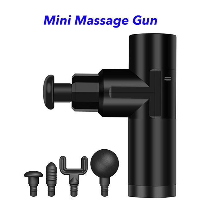 4 Speed USB Rechargeable Body Muscle Massager Mini Massage Gun with 4 Heads(Black)