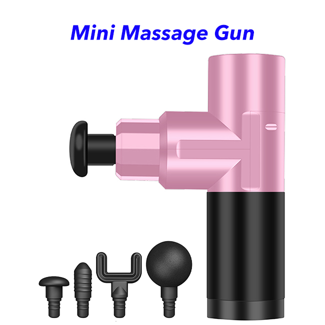 4 Speed USB Rechargeable Body Muscle Massager Mini Massage Gun with 4 Heads(Pink)