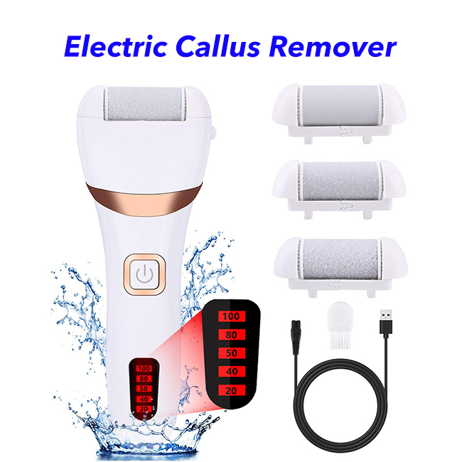 Patent USB Rechargeable 2 Gears Electric Foot File Callus Remover With 3 Grinding Heads