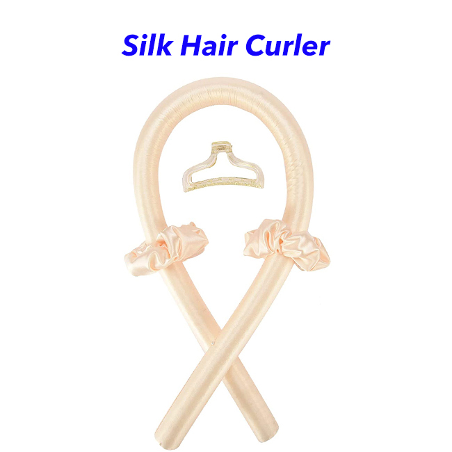 Beauty Hot Sell Sleeping Silk Hair Curler Heatless Hair Curl Silk Scrunchies Set Curling Ribbon (champagne gold)