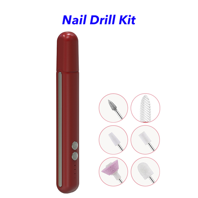 Portable USB Rechargeable Mini Nail Drill Kit Nail Polisher Electric Manicure & Pedicure Set (Red)