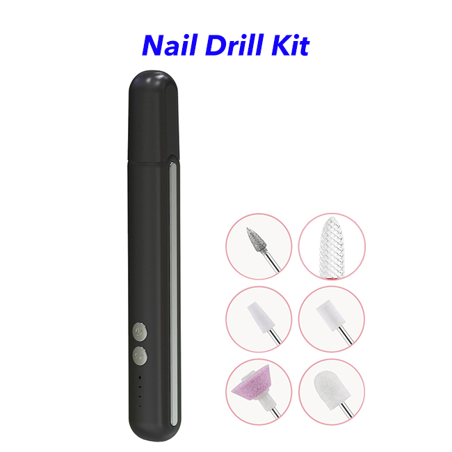 Portable USB Rechargeable Mini Nail Drill Kit Nail Polisher Electric Manicure & Pedicure Set (Black)