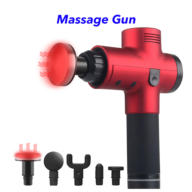 Trend 20 Speeds 5 Heads Heat Fascial Handheld Vibration Deep Tissue Muscle Massage Gun (Red)