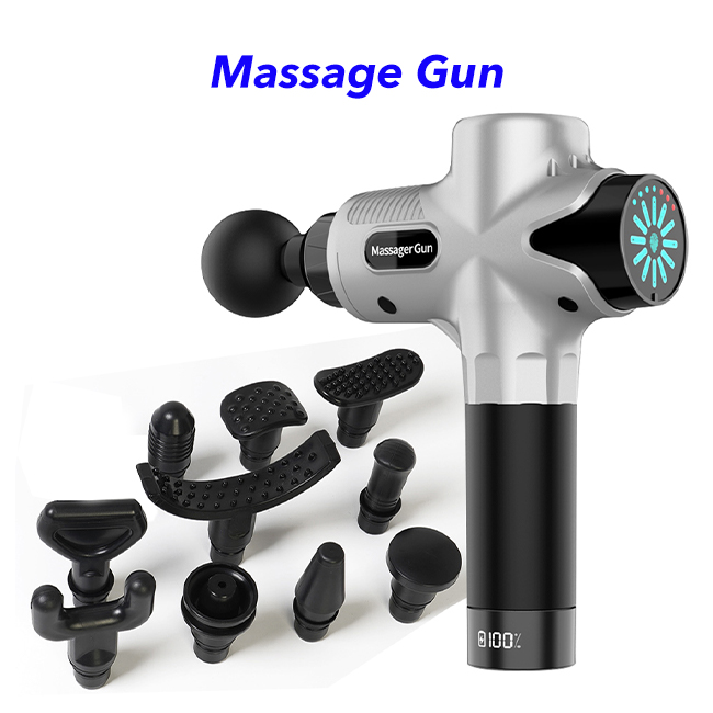 Therapy Handheld Percussion Deep Tissue Fascial Gun Electric Muscle Massage Gun(Silver)