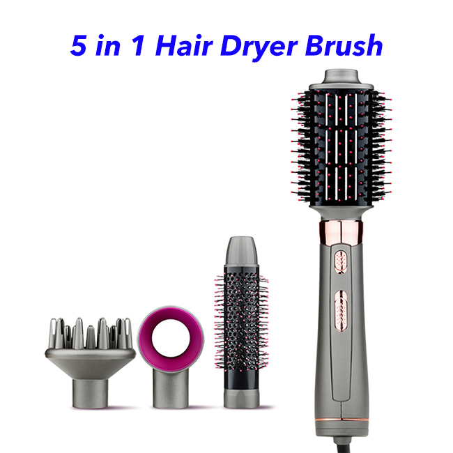 5 in 1 Negative Ion Detachable Hair Dryer Volumizer Hot Cold Air Hair Dryer Brush(Silver)
