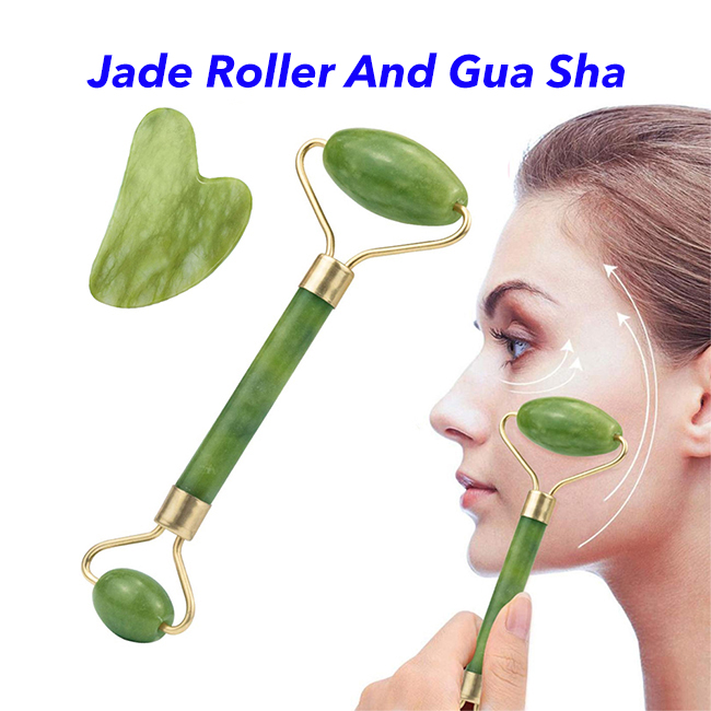 Natural Skin Massage Tool Facial Massage Jade Roller Gua Sha Set