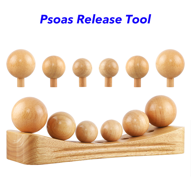 Massage Tools Wood for Psoas Release Tool with 6 Massage Heads Cellulite Wooden Body Roller Massager