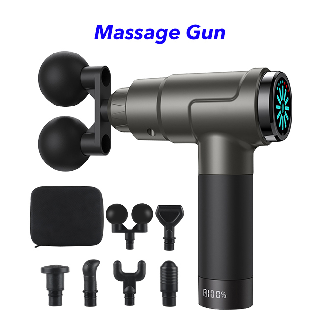 Therapy Gun Massager Handheld Double-head Percussion Deep Tissue Fascial Gun Electric Muscle Massage Gun(silver gray)