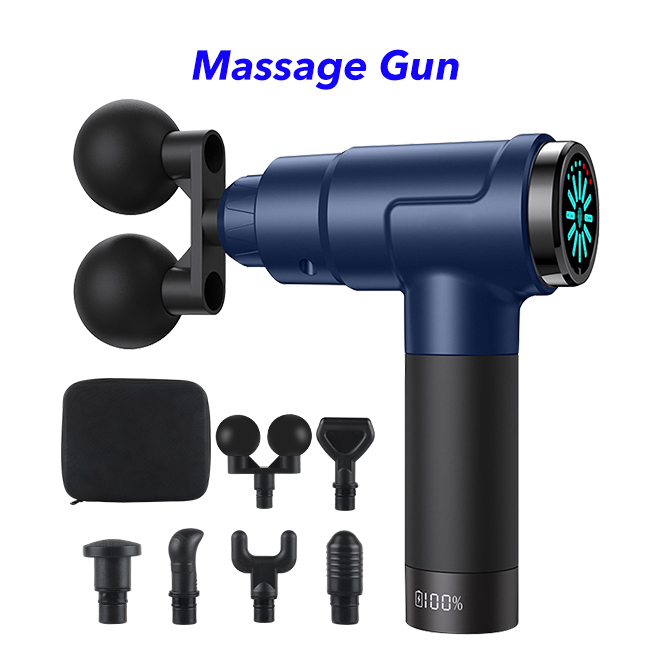 Therapy Gun Massager Handheld Double-head Percussion Deep Tissue Fascial Gun Electric Muscle Massage Gun(blue)