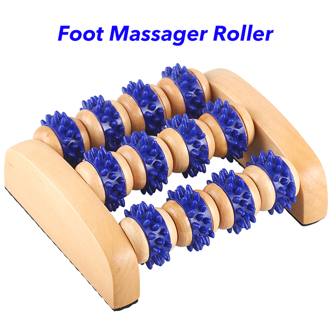 Natural wood 3 Rows Dual Foot Massager Roller Wooden Acupressure Foot Massager Roller