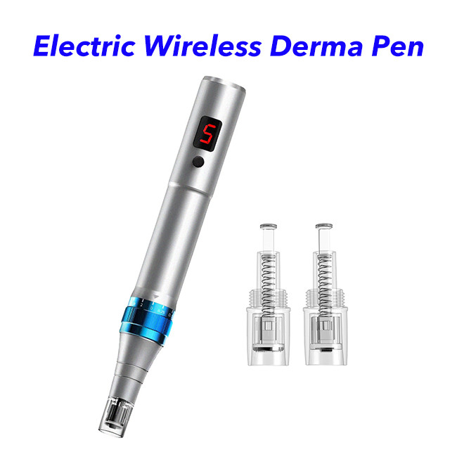 Professional Rechargeable Microneedle Pen Electric Wireless Derma Pen with 2 Replacement Cartridges