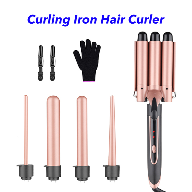5 in 1 Curling Wand Fast Heating Hair Wand in All Hair Type Professional Curling Iron Set (Rose Gold)