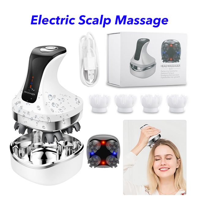 Electric Silicone Head Massager Head Massage Machine Waterproof Head Scalp Massager(White)