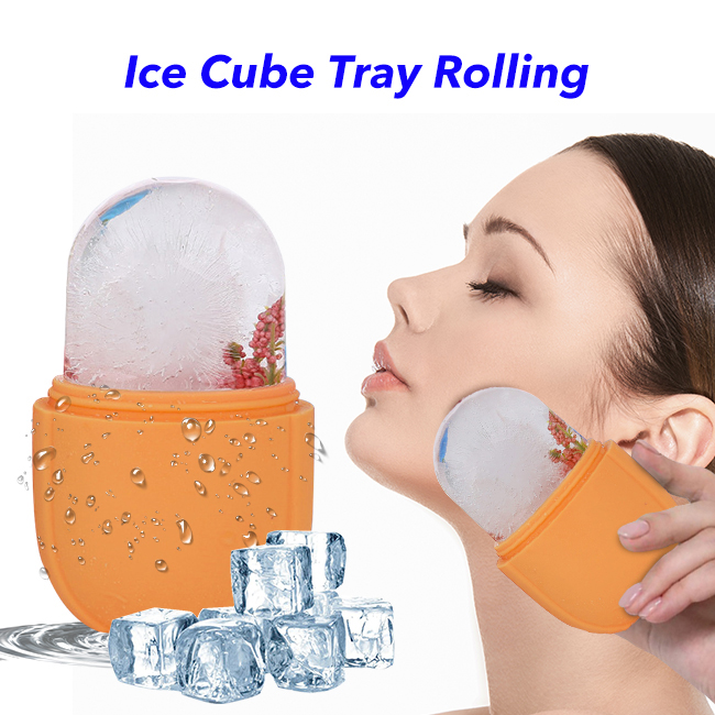 Ice Mold for Face and Eye Silicone Ice Face Roller Tighten & Tone Skin & De-Puff Remove Fine Lines (orange) 