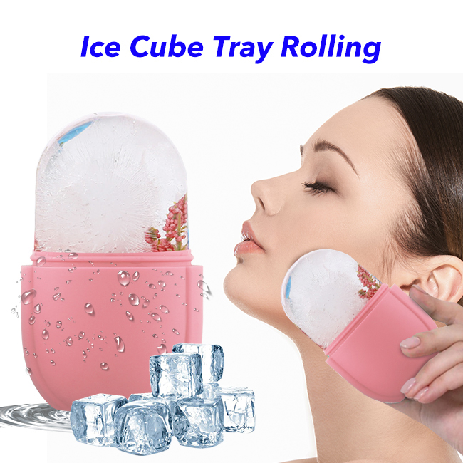 Ice Mold for Face and Eye Silicone Ice Face Roller Tighten & Tone Skin & De-Puff Remove Fine Lines (pink) 