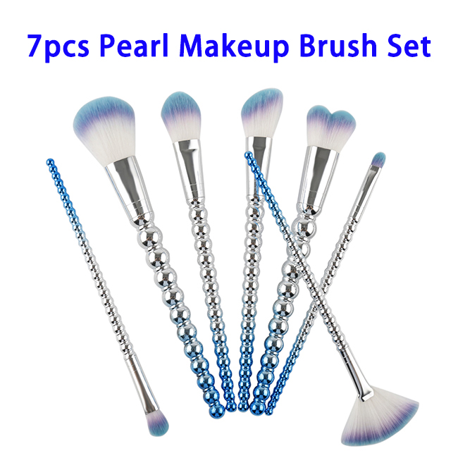 7pcs Soft Colorful Synthetic Hair Pearl Makeup Brushes Set (Blue)