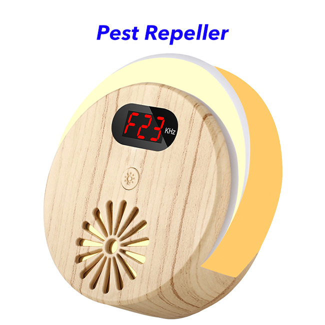 CE FCC Approved HD Display Intelligent Brightness Ultrasonic Pest Repeller (Wood)