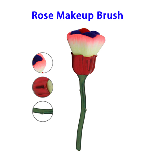 Synthetic Hair Electroplated Handle Powder Foundation Rose Makeup Brush