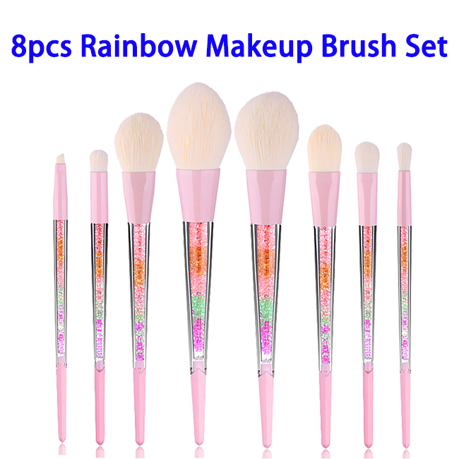 8PCS Acrylic Rainbow Liquid Glitter Cosmetic Makeup Brush Set
