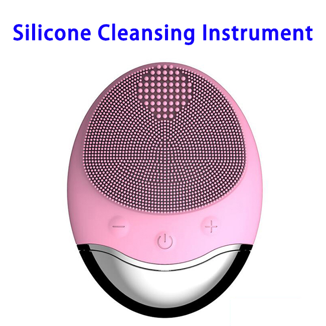 Waterproof USB Rechargeable Ultrasonic Silicone Facial Cleansing Massager (Pink)
